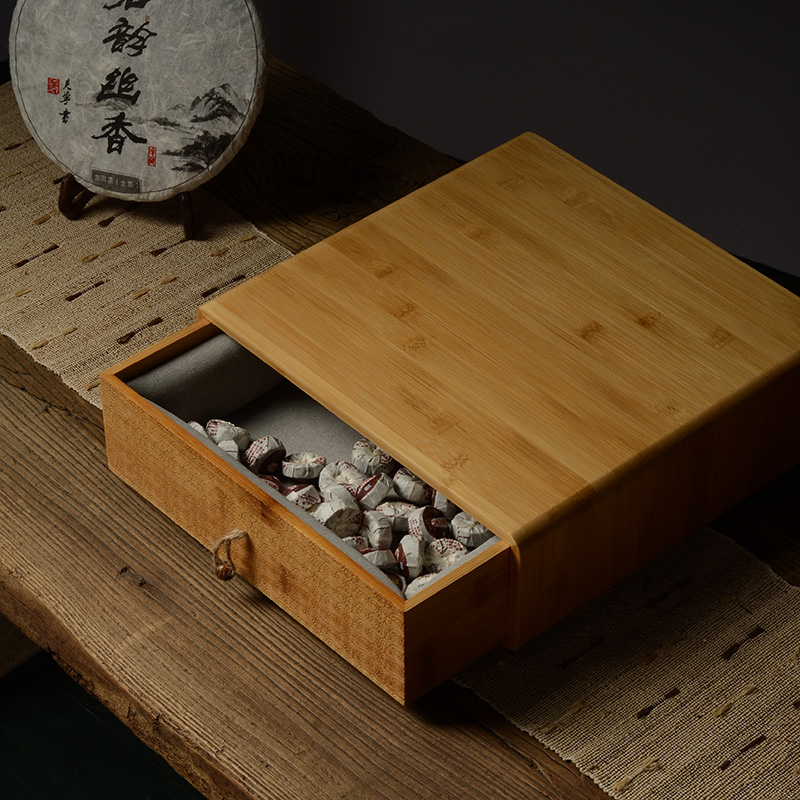 [抽屉式竹盒] 竹制茶饼盒挂盘盒茶叶竹盒礼品包装盒定做定制