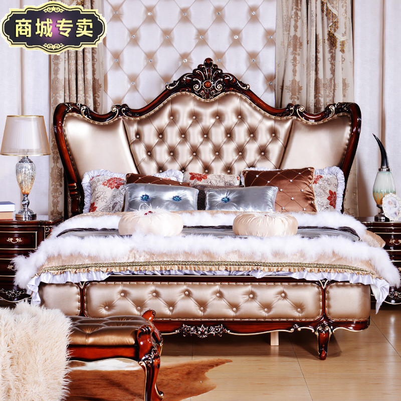 现货 旗舰店 欧式床双人床法式床实木真皮奢华1.8米现代卧室婚床