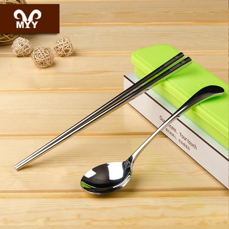 高品质便携式筷勺餐具二件套不锈钢筷子勺子上班用餐具套装