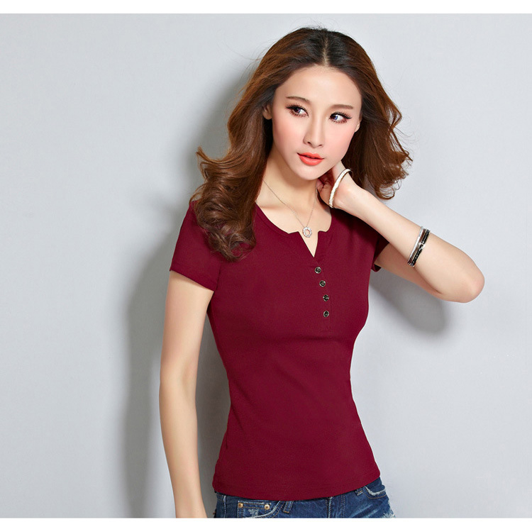 2015夏装新款 韩版大码女士纯色纯棉V领女装短袖女上衣T恤打底衫