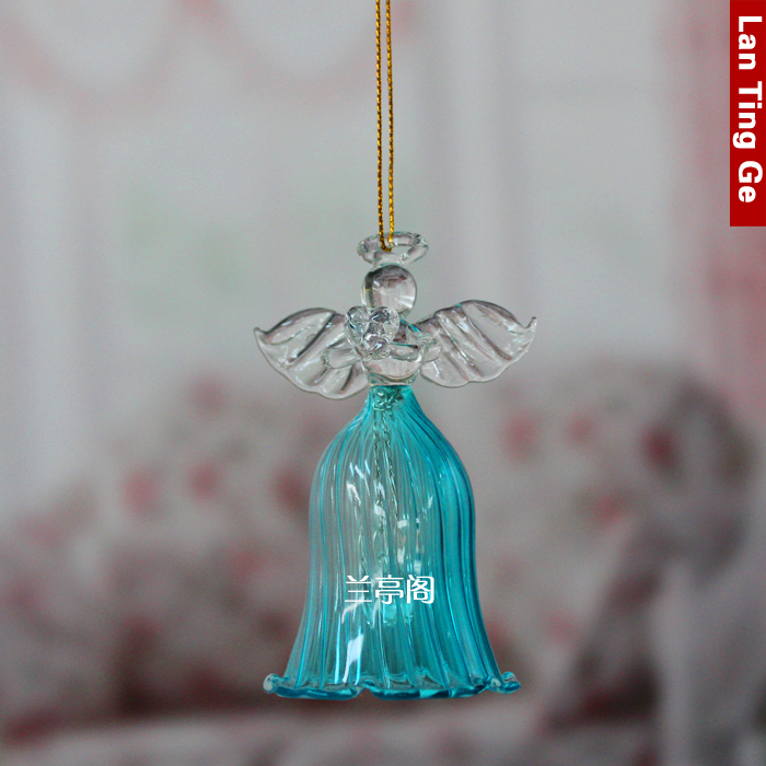小天使蓝色紫色风铃玻璃工艺家居摆件生日礼品创意欧式挂件促销