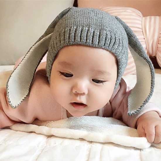 韩国婴儿帽子秋冬季新款兔子男女宝宝针织帽子3-6-12个月新生儿帽