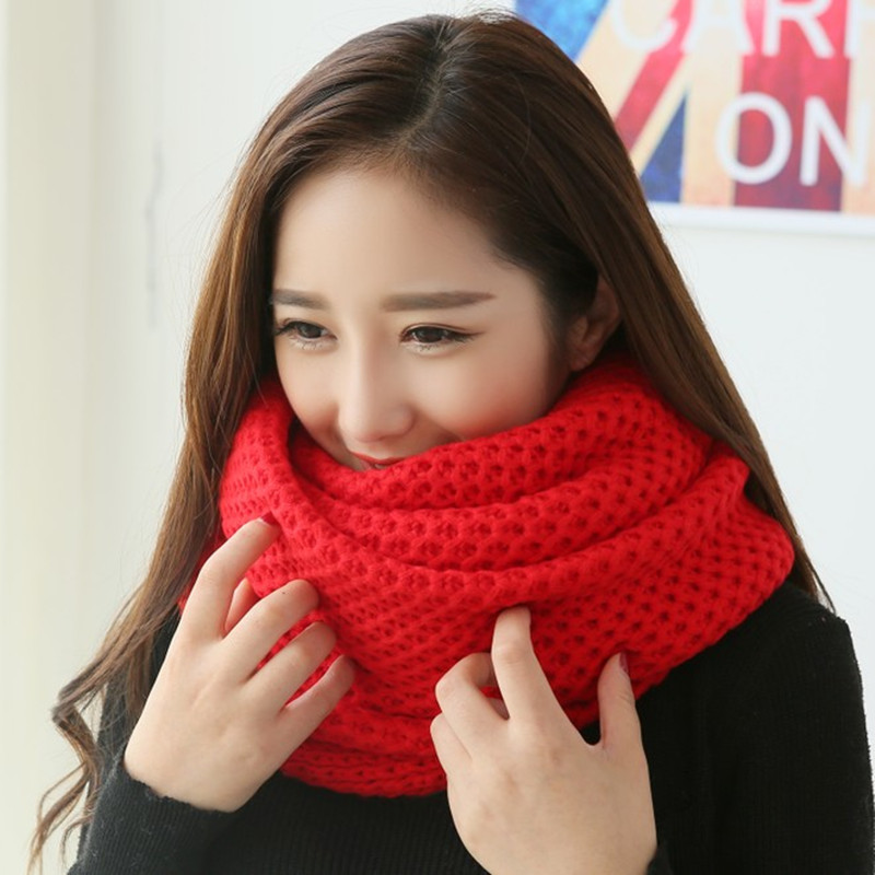 韩版新款白色秋冬季毛线围巾女 红色加厚加长冬天学生男女士情侣