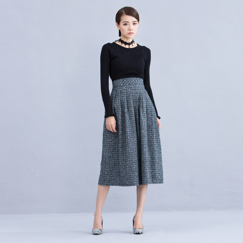 SHITI/诗媞 原创设计 2015秋冬新款黑色针织长袖纯棉呢子连衣裙