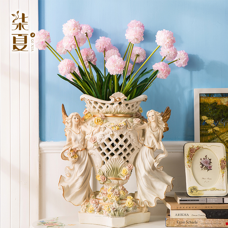 柒夏奢华欧式镂空花瓶大客厅电视柜装饰手绘干花花器摆件创意时尚