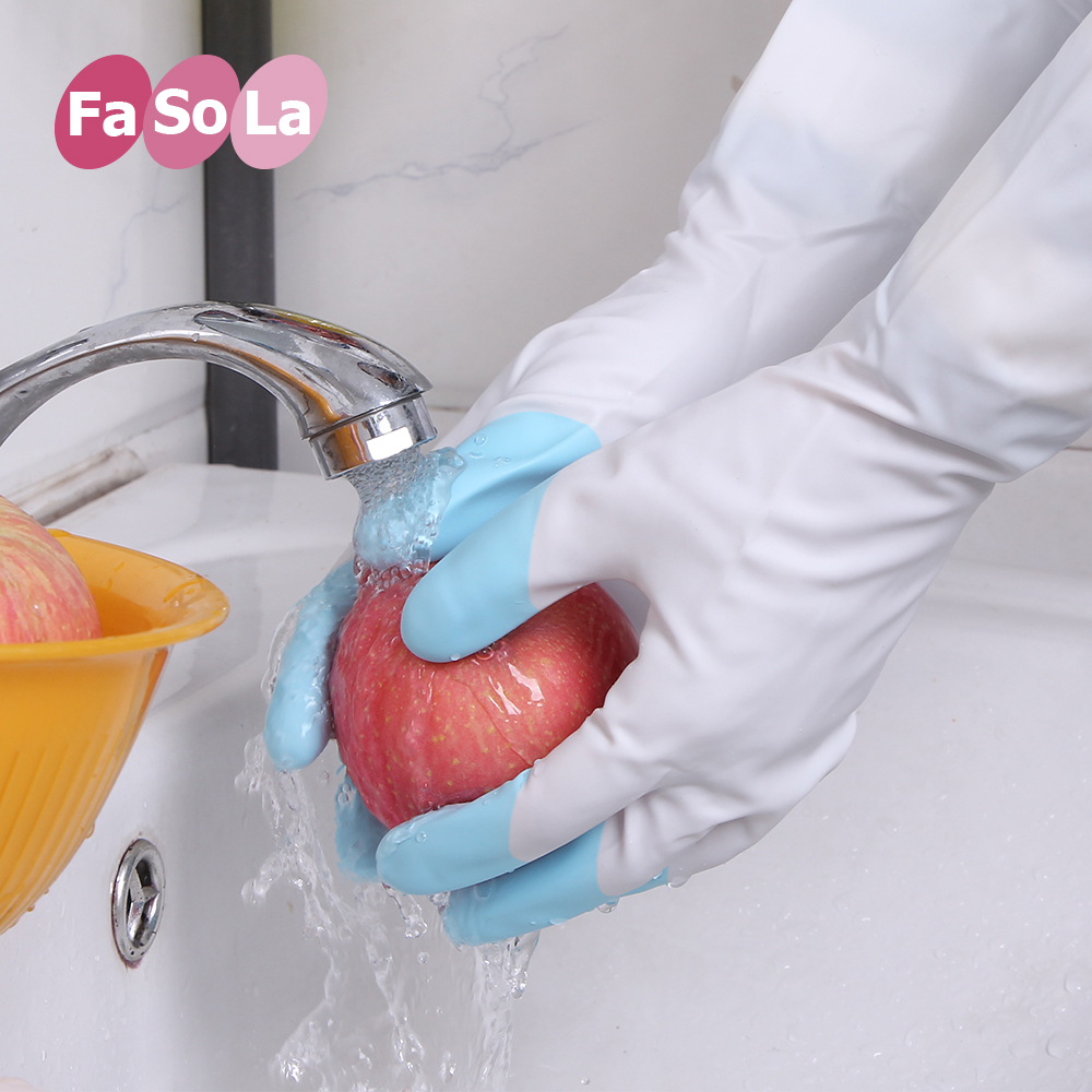 日本Fasola家务手套橡胶乳胶胶皮厨房洗碗塑胶耐用防水洗衣清洁套折扣优惠信息