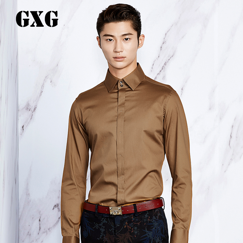 GXG男装[特惠]秋季热卖 男士时尚橘红色简约纯色衬衫#43103356
