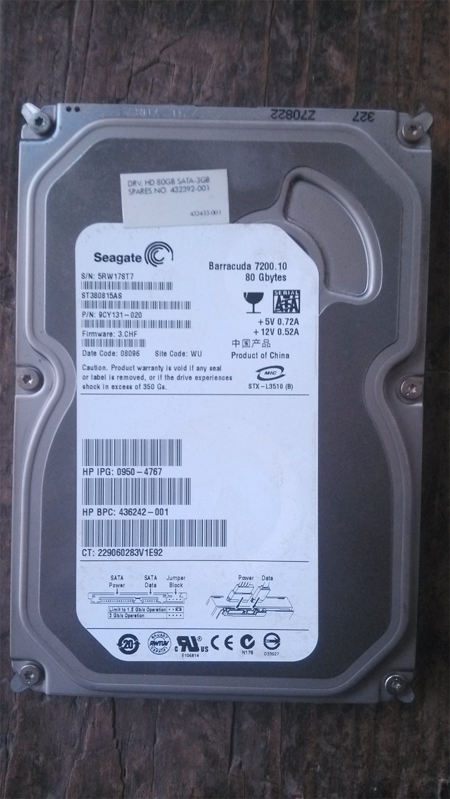 Seagate/希捷 ST380815AS 80G 台式机硬盘 7200转 SATA接口
