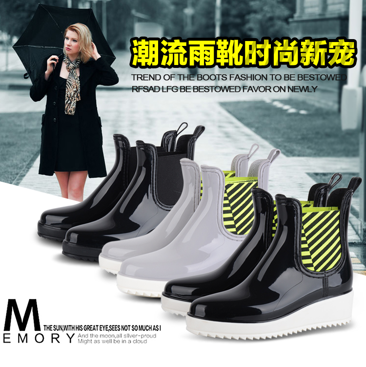 韩国黑色雨鞋防水厚底女短靴短筒马丁雨靴加绒秋冬款时尚防滑水鞋