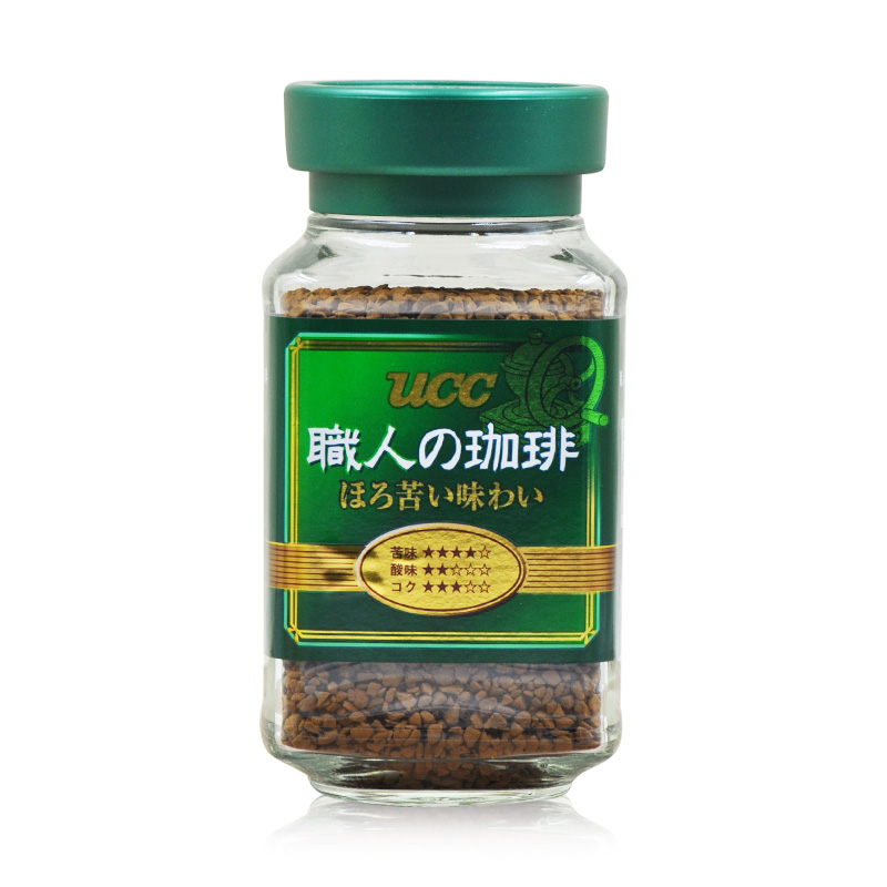 包邮 日本进口咖啡 UCC职人咖啡 绿色苦味纯黑速溶咖啡90G