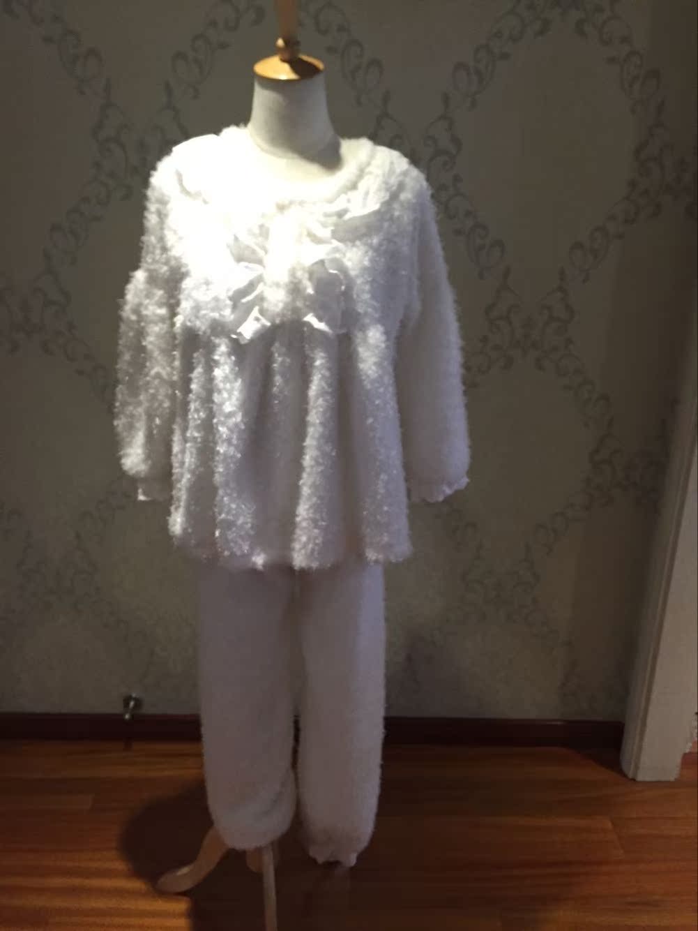 秋冬季韩版  新款女式珊瑚绒睡衣可爱蕾丝花边家居服套装