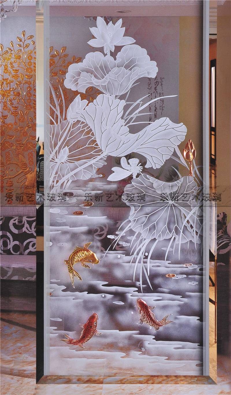 艺术玻璃磨砂雕刻双面透光玄关隔断屏风鞋柜磨砂玻璃中式雕花玻璃