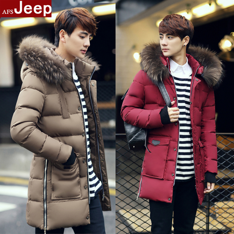 Afs Jeep/战地吉普加厚羽绒服男中长款2015新款韩版修身潮款外套