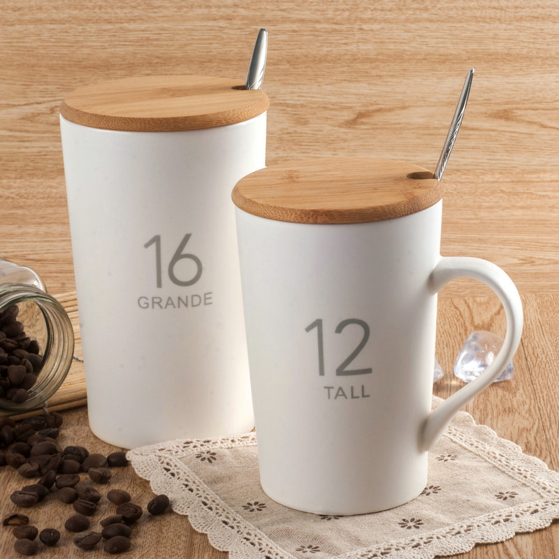 12号16号情侣对杯套装陶瓷杯子带盖勺 创意马克杯咖啡水杯批发