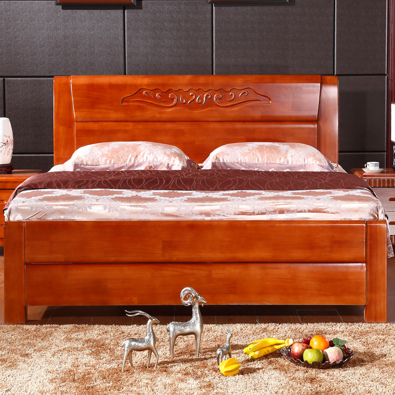 高端时尚实木床 橡木双人大床 1.5/1.8床 中式古典简约现代大床