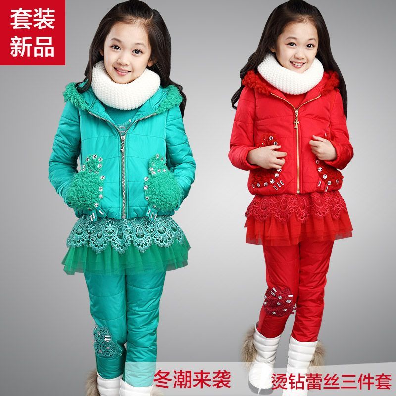 2015新款冬季儿童装4秋冬款套装5女童棉衣三件套6加厚款7冬装8岁9