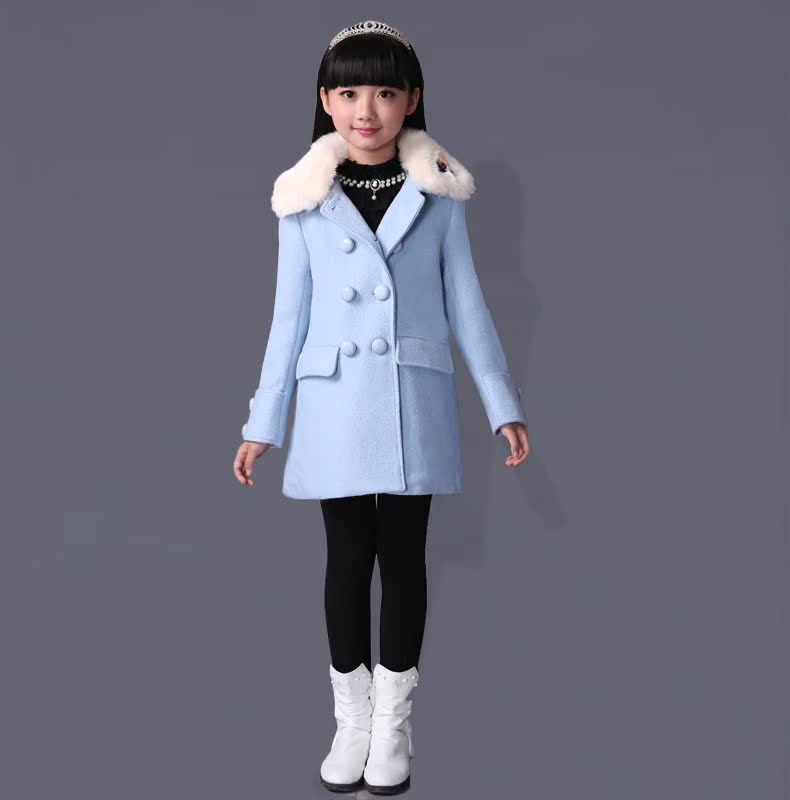 女童呢子风衣韩版2015秋冬季新款童装中大童大衣儿童毛呢加厚外套