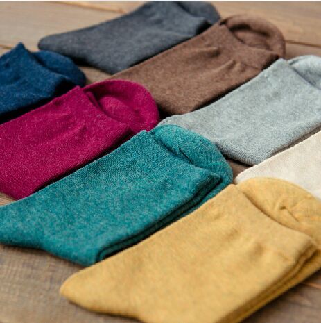 caramella秋冬季女士袜子女棉袜中筒袜纯色简素风有机棉袜短袜