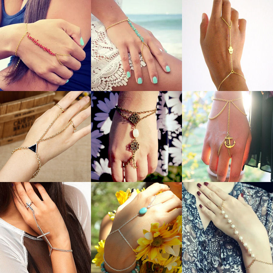 多款欧美时尚手链戒指一体链新款流行手指链韩版时尚连指链配饰品折扣优惠信息