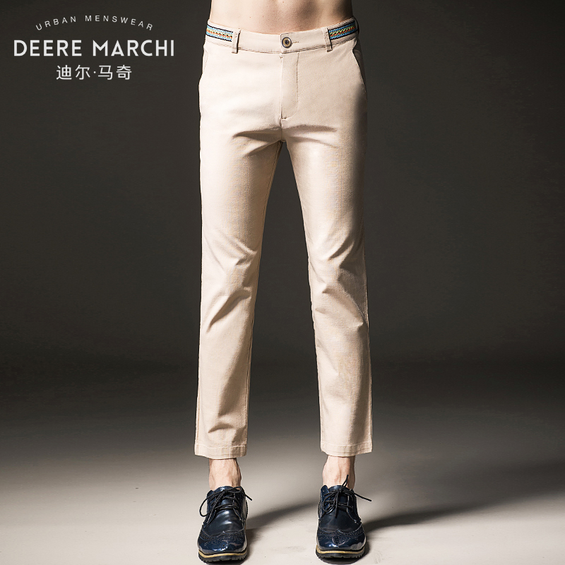 迪尔马奇 2015夏季新品棉仿麻透气微弹纯色男士休闲九分裤M16537