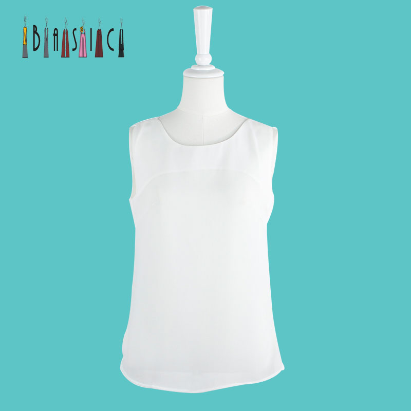 BasicStyle品味2015夏新款修身无袖圆领白色雪纺衫通勤OL打底衫薄折扣优惠信息