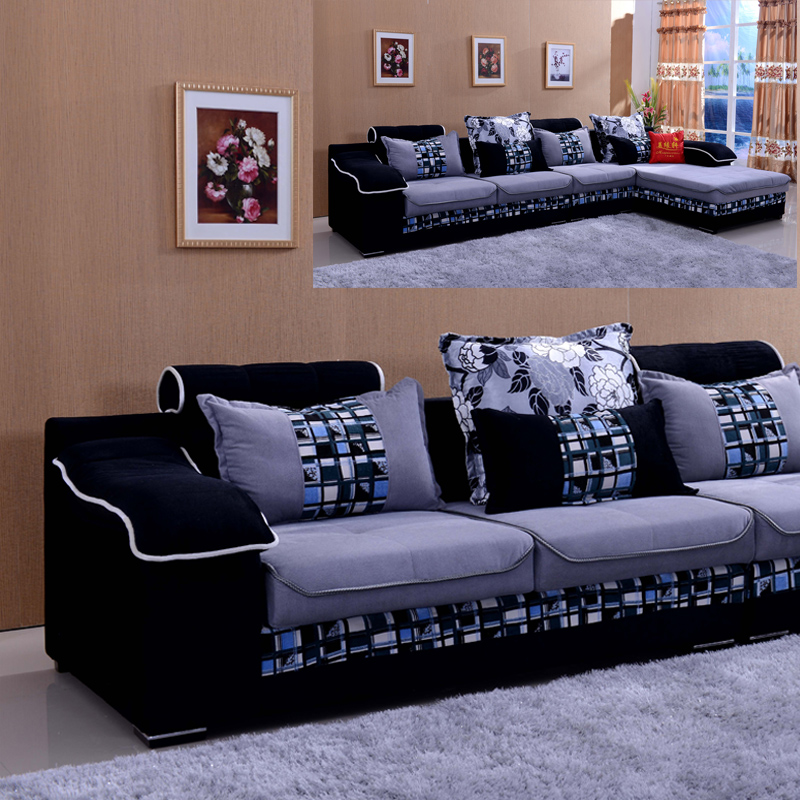 L型客厅布艺沙发简约现代可拆洗大小户型转角深色布沙发组合家具