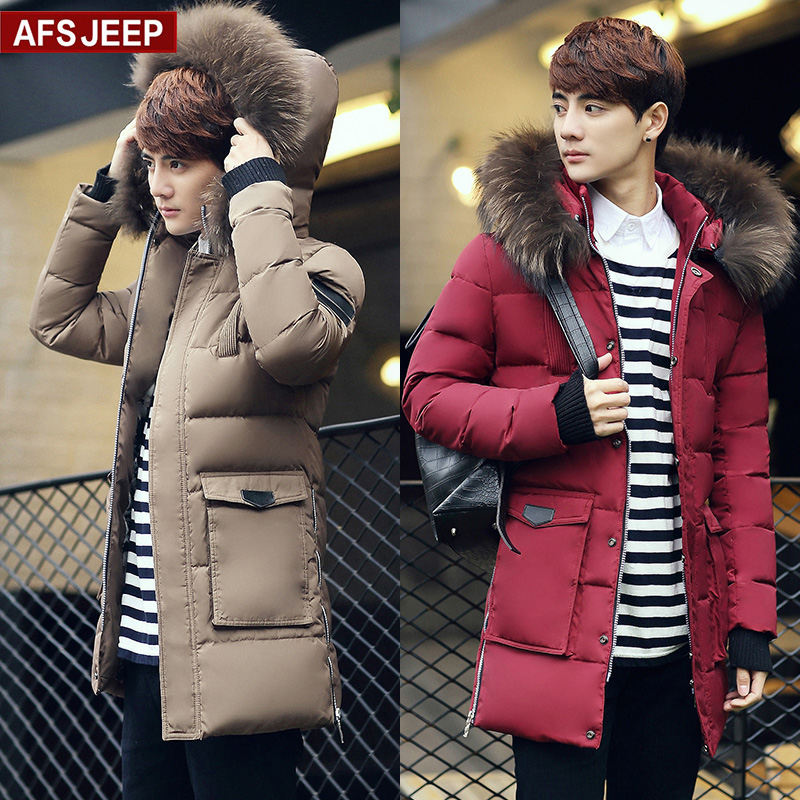 AFS JEPP冬装韩版yrf羽绒服男土中长款青少年学生修身加厚白鸭绒