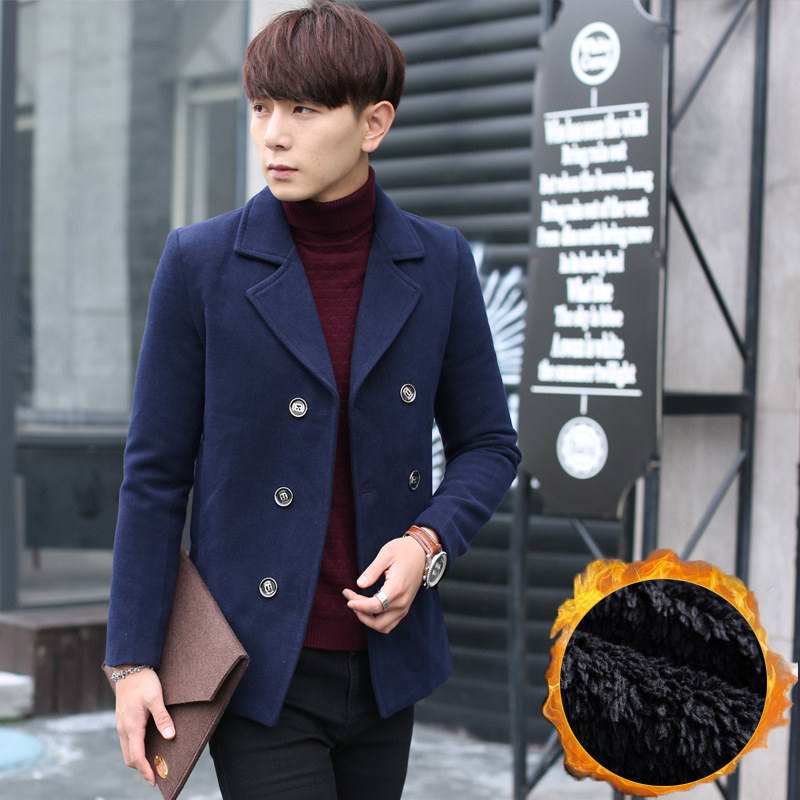 男装韩版大衣外套2015冬季男士加绒毛呢大衣修身毛呢子短款大衣潮折扣优惠信息