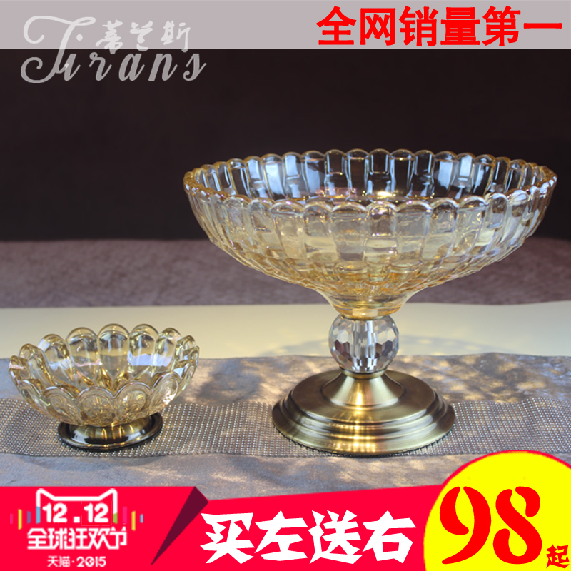 奢华欧式玻璃果盘欧式家居客厅创意茶几水晶玻璃水果盘高档摆件