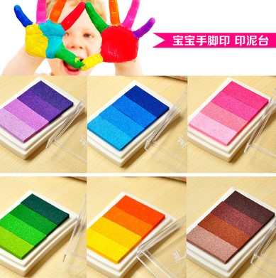 韩国彩虹渐变手指画印泥幼儿宝宝手工制作颜料儿童画材料创意玩具