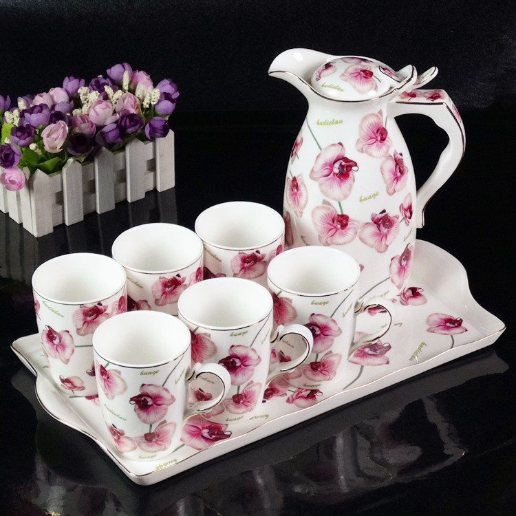 欧式创意凉水杯茶杯冷水壶陶瓷水杯杯子杯具水具整套装家用带托盘折扣优惠信息