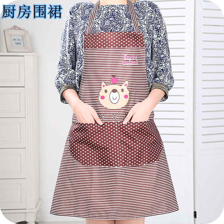 无袖围裙防污日式韩版厨房防水卡通家务波点小熊时尚工作服罩衣