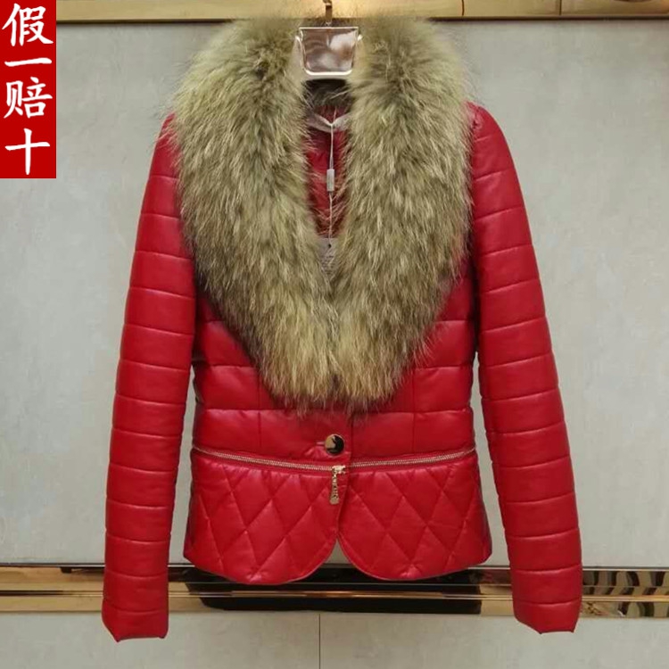 名尚美兰ML-15420#22015冬装新款短款修身显瘦貉子毛领PU皮棉衣女