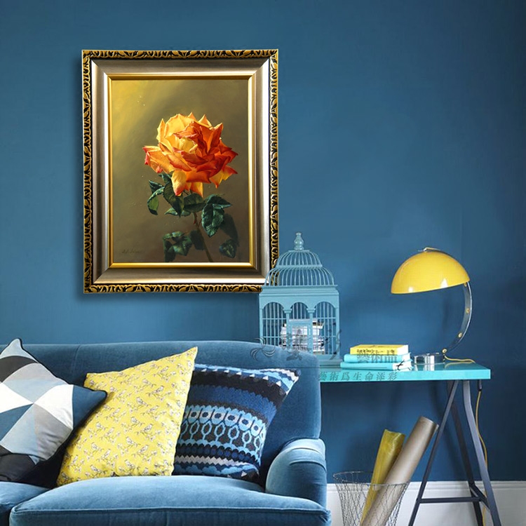 油画植物花卉花朵三联画美式现代客厅装饰画书房竖版有框墙壁挂画