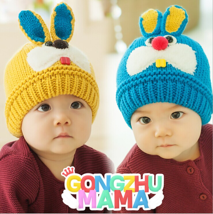 宝宝兔子针织毛线帽韩版儿童套头帽秋冬婴儿男女童帽子保暖可爱折扣优惠信息
