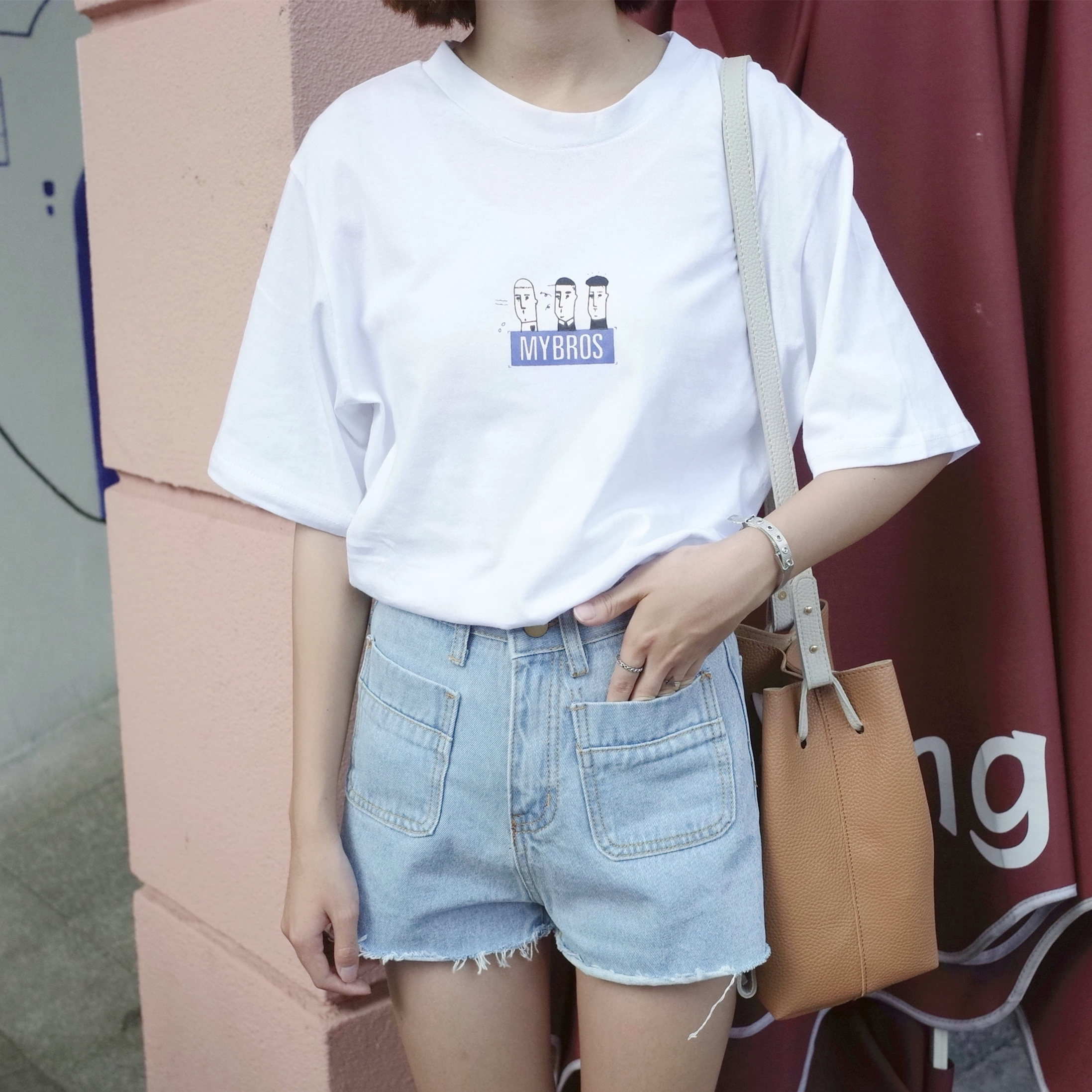 韩国ulzzang学院风宽松可爱印花卡通短袖T恤少女夏装学生简单上衣