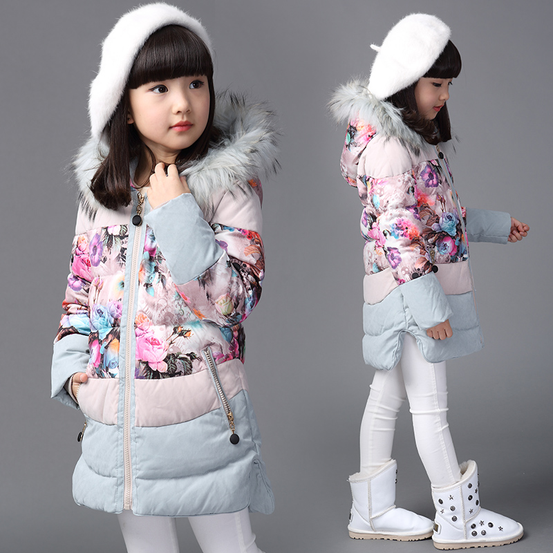 童装女大童冬装棉衣外套2015新款韩版儿童棉服中长款花朵棉袄加厚