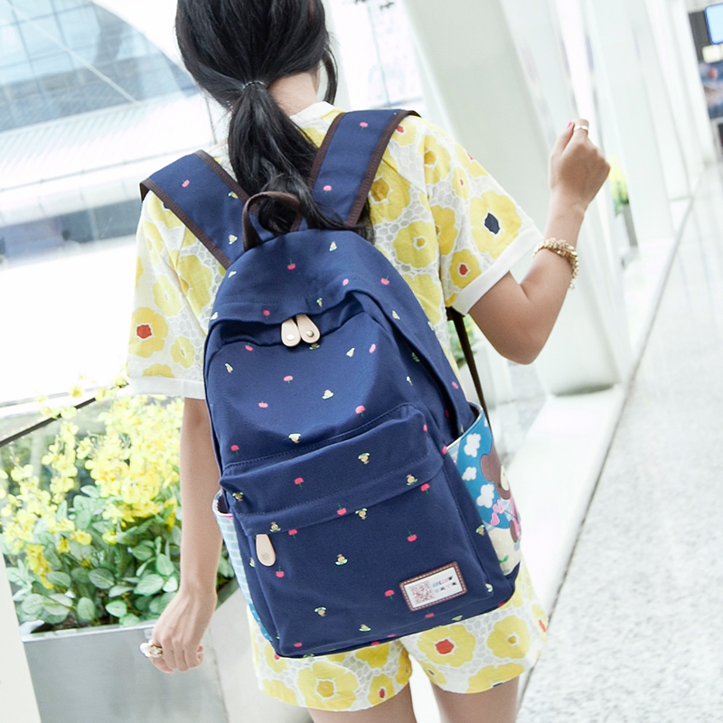 可兰可薇2015韩版双肩包潮女中学生书包帆布背包休闲旅行包学院风