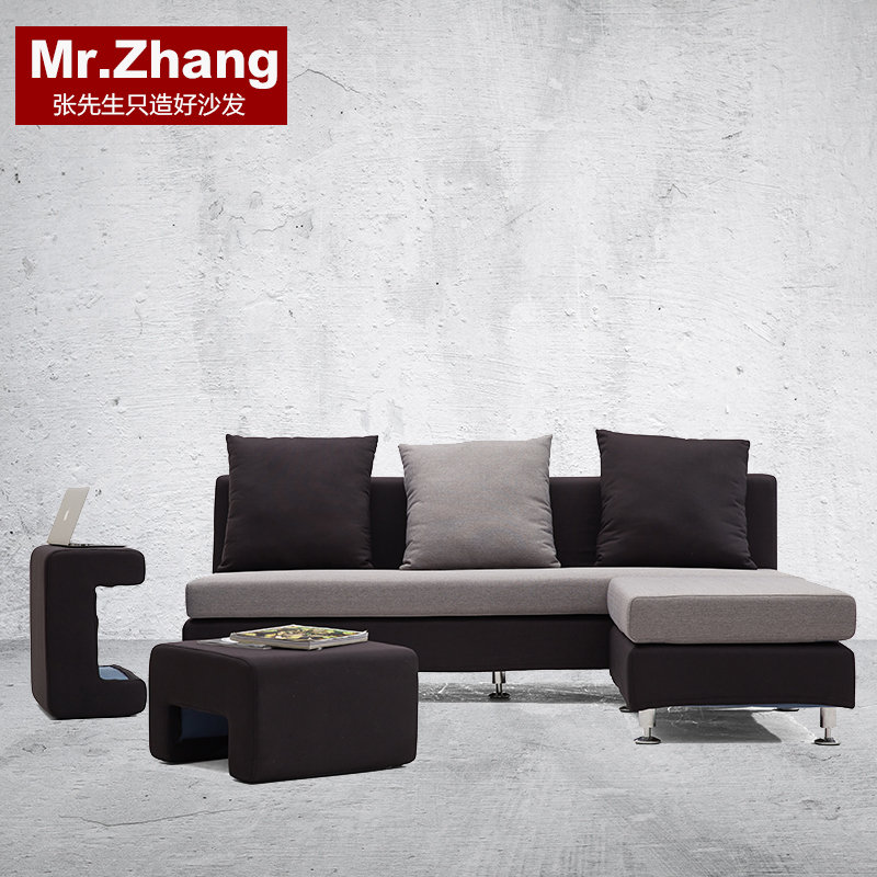 Mr.Zhang现代简约亚麻布艺撞色沙发可拆洗小户型三人转角组合沙发
