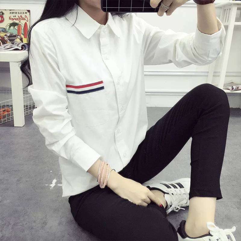 【天天特价】韩版全棉女士长袖衬衫2016新款休闲百搭宽松打底上衣