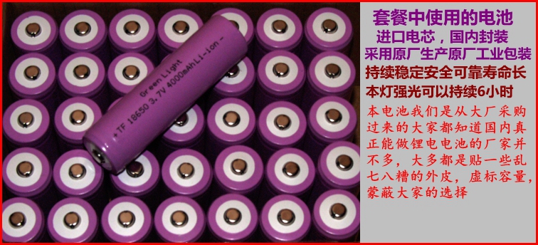 18650锂电池进口电芯 头灯手电筒钓鱼灯专用平头尖头锂电池包邮