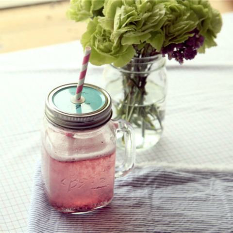 冷水杯 韩国创意带盖梅森杯透明玻璃杯夏天便捷吸管梅森瓶