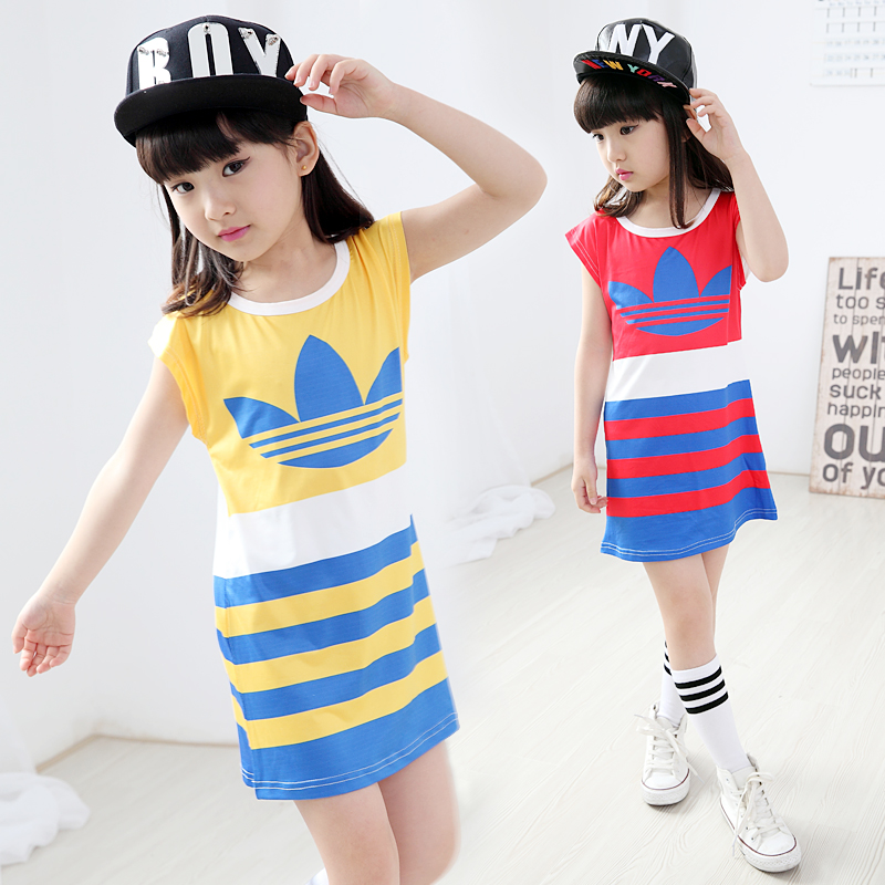 2015春夏装新款童装女童儿童中大童韩版中长款T恤连衣裙裙子