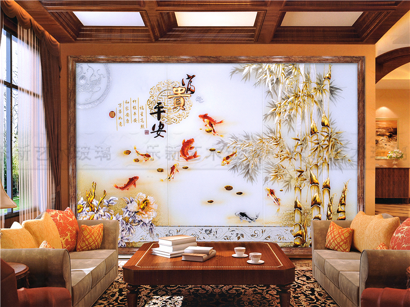 定制中式艺术玻璃背景墙客厅电视沙发餐厅床头深雕彩绘雕花工艺折扣优惠信息