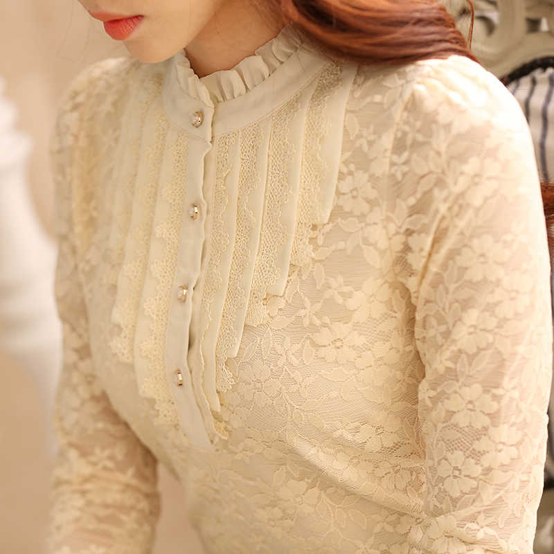 蕾丝衫2015秋冬季新款女装韩版修身大码t恤女长袖加绒蕾丝打底衫折扣优惠信息