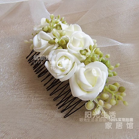 哦哟喂[玫瑰公主系列]新娘 头饰 手工制作 清新 白玫瑰花朵 发梳折扣优惠信息