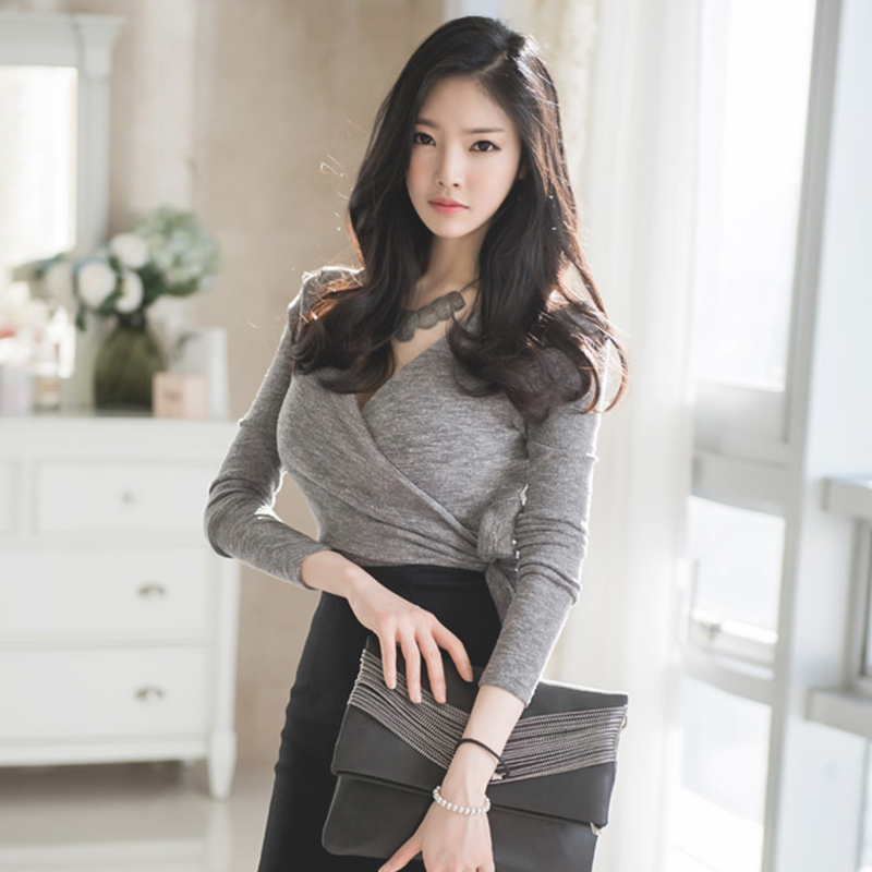 纳高尔2015年秋冬新款 韩版显瘦短上衣T恤名媛气质长袖打底衫女