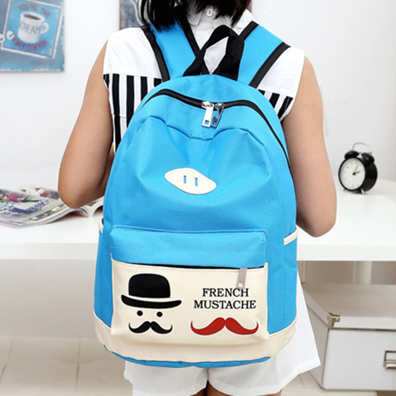 包邮2015新款韩版儿童帆布1-3年级小学生书包时尚猪鼻胡子双肩包折扣优惠信息