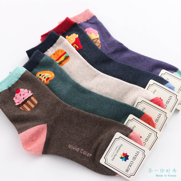 韩国正品袜子代购新款可爱糖果色甜品汉堡包保暖家居创意袜棉袜女