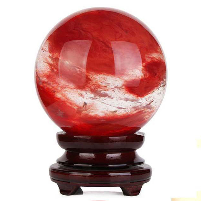 天然红水晶球摆件大号熔炼水晶球风水摆件镇宅辟邪鸿运当头风水